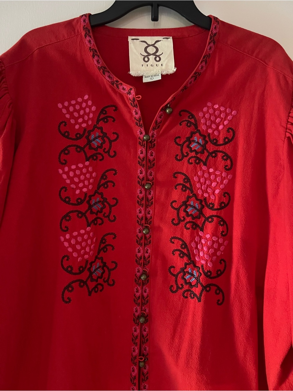 FIGUE Red Embroidered Button-Front Blouse - Picture 2 of 6